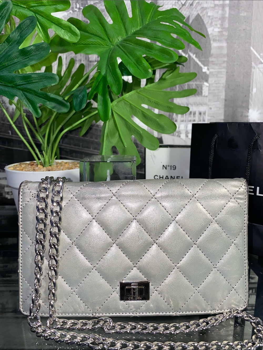 Authentic CHANEL 2.55 Quilted Matelasse Lambskin Long Flap Bifold Wallet